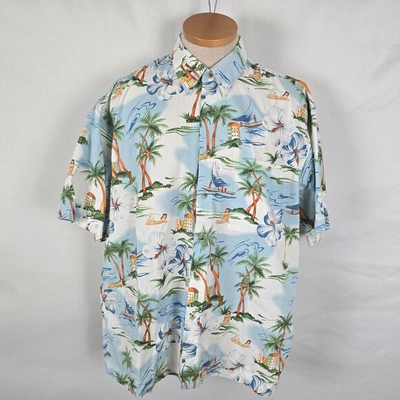 Campia Moda Shirt Men's L Blue Colorful Hawaiian Tropic Button Down Short Sleeve - Picture 1 of 16
